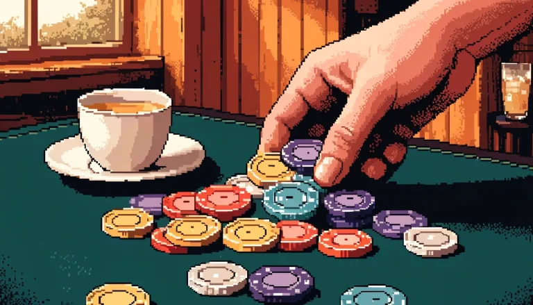 Hand counting colourful tokens on a felt table in a British pub
