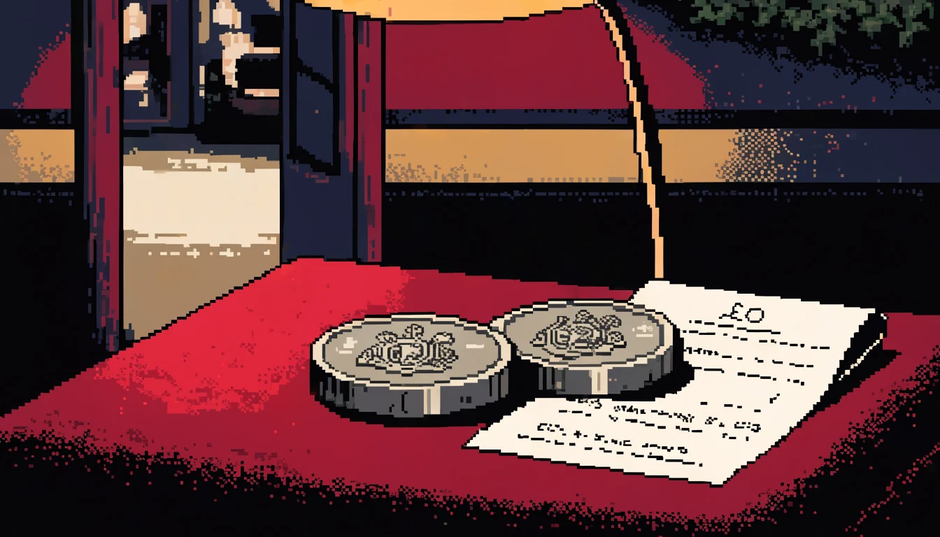 Two pound coins on a cashier desk surface in a UK gaming venue.