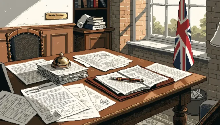 London office desk with licensing documents and a Union Jack