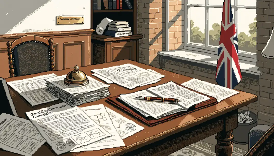 London office desk with licensing documents and a Union Jack