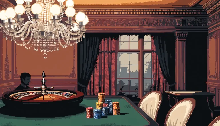 Elegant UK casino lounge interior with chips and roulette wheel