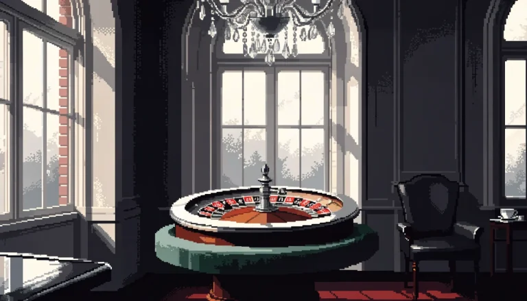 Polished roulette wheel on green baize inside a bright live casino studio with a teacup.