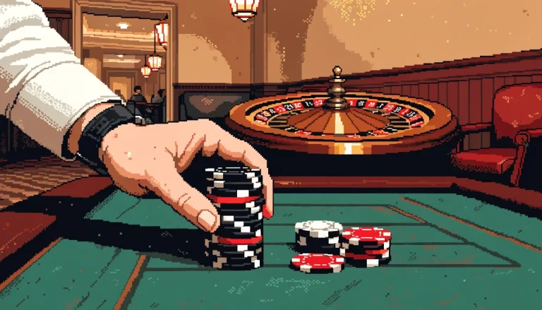 Hand placing chips on a gaming table inside a traditional British casino lounge.