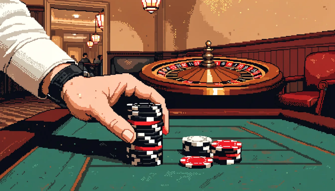 Hand placing chips on a gaming table inside a traditional British casino lounge.