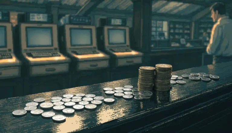 British coins in small clusters and stacks on a pub counter, illustrating payout distribution