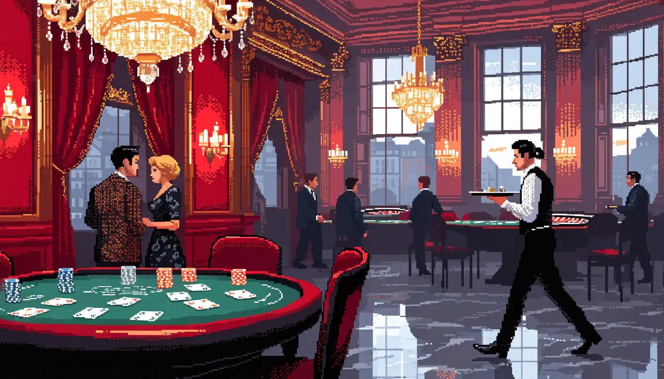 Elegant London casino interior with roulette wheel and card table