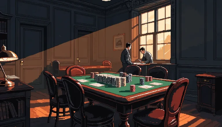 Traditional UK card room interior with green baize table and casino chips
