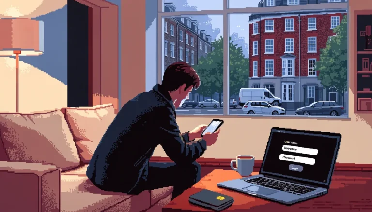 Person paying at a UK online casino cashier using a mobile e-wallet app on a smartphone in a modern living room at dusk.
