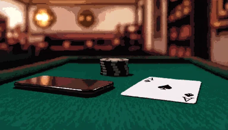 Smartphone face-down on green felt casino table with chips and playing card