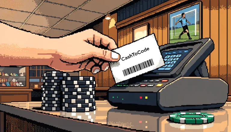 Hand holding a CashToCode voucher at a UK casino cashier desk