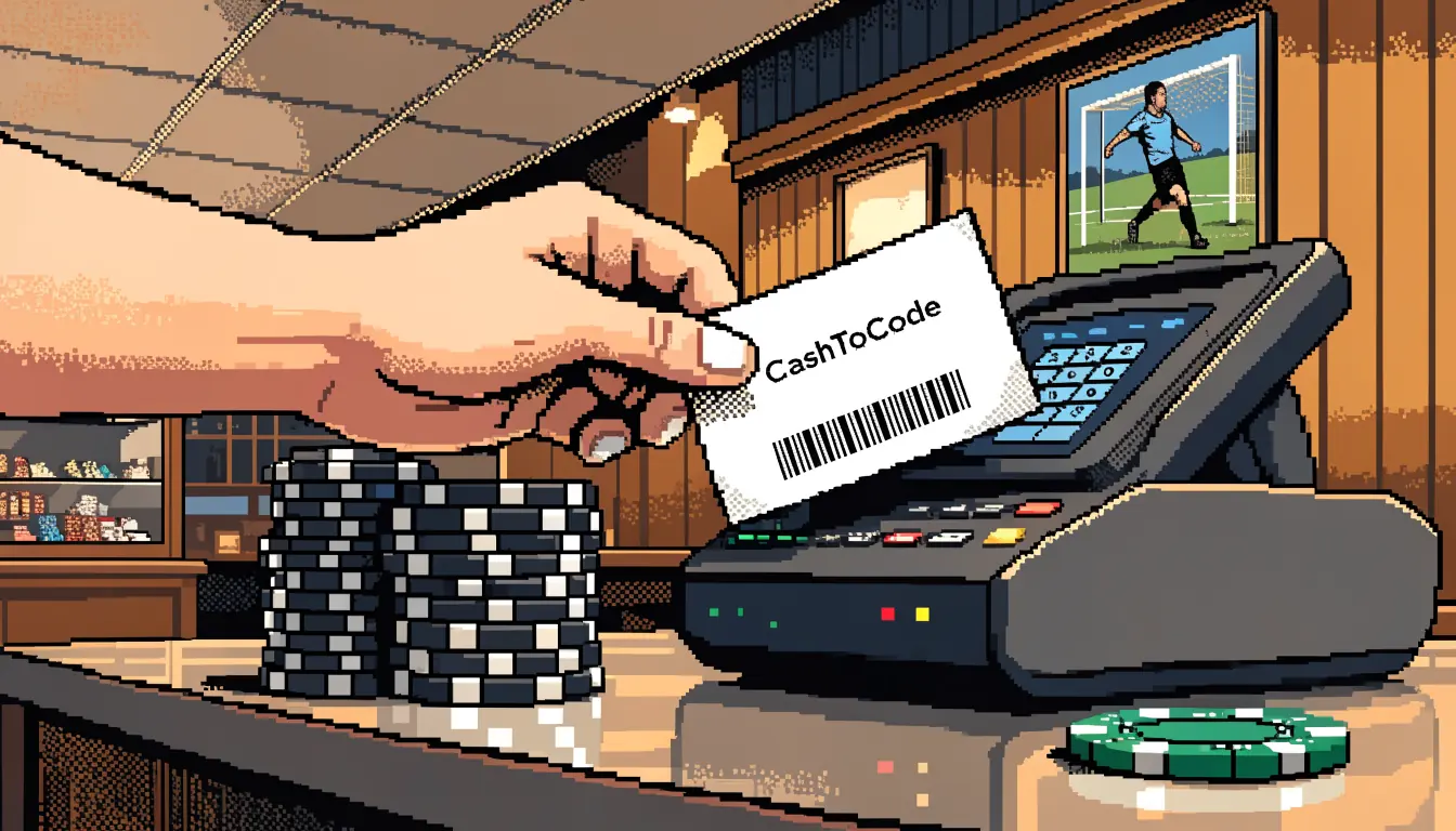 Hand holding a CashToCode voucher at a UK casino cashier desk