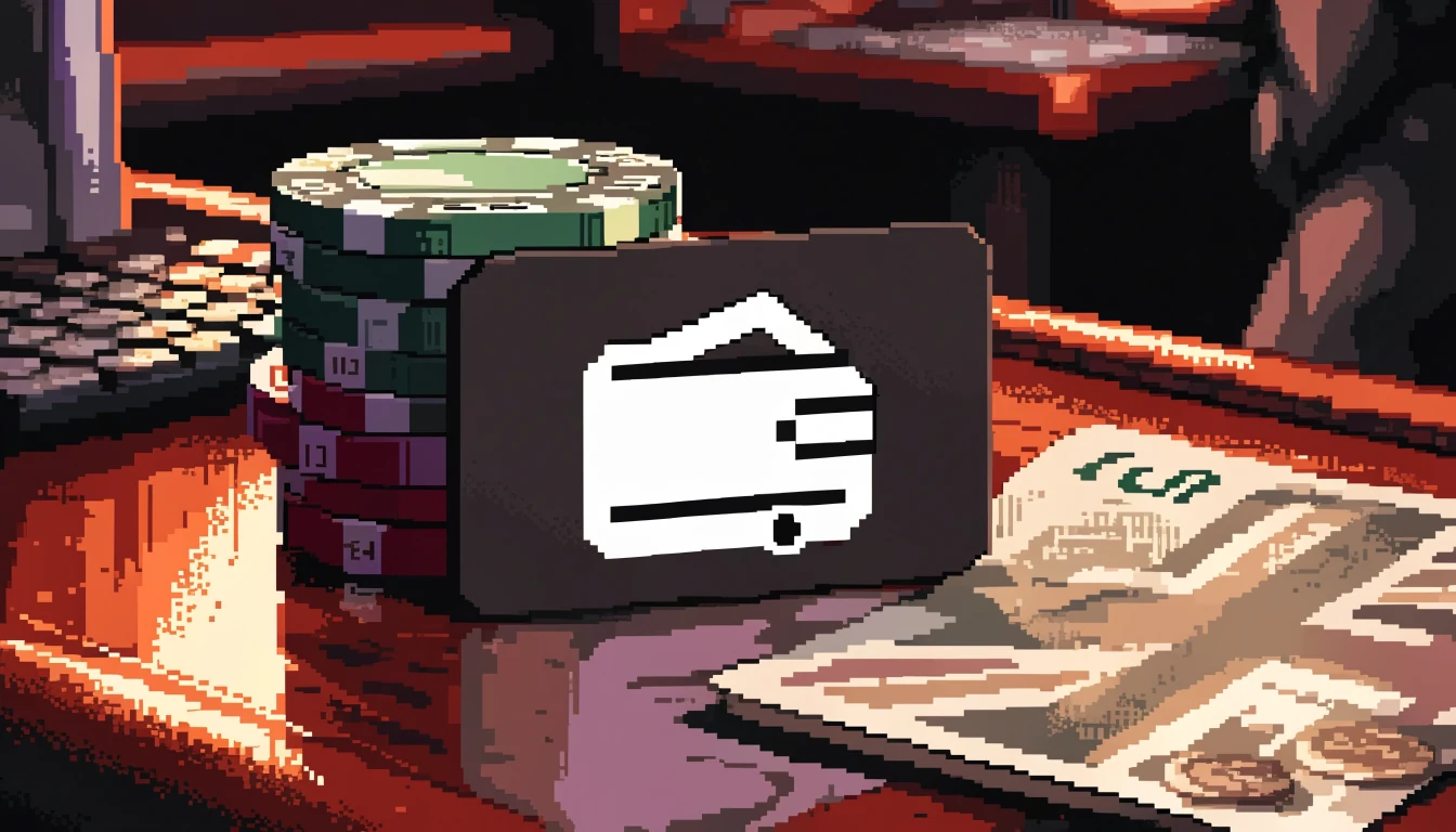 Neteller card and pound note on a casino cashier desk with chips