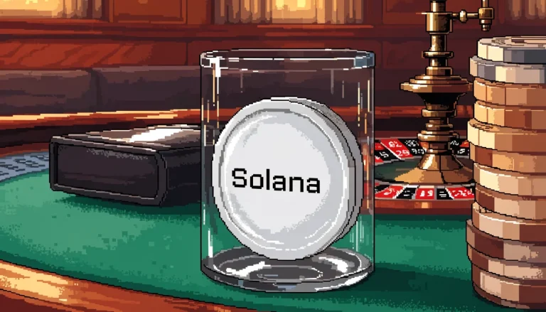 Solana token on a casino table with chips and roulette wheel