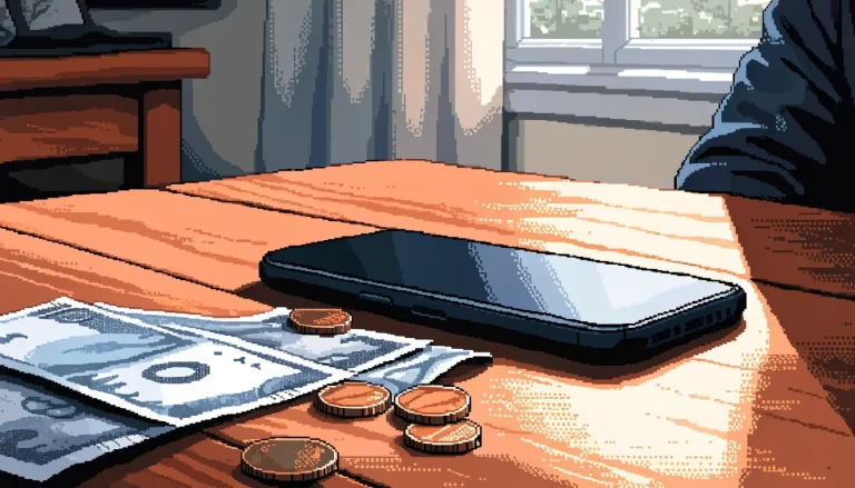 Smartphone next to British pound notes on a table