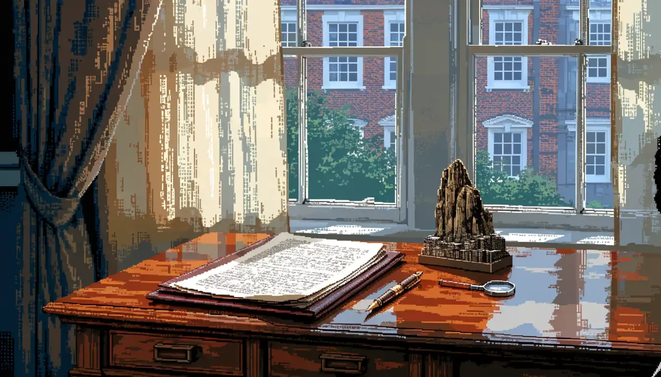 London office desk with legal documents and Gibraltar ornament