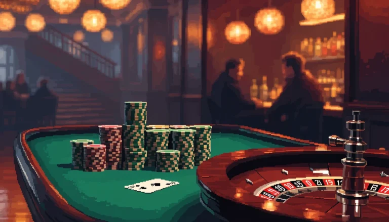Stylish UK casino lounge with roulette wheel and chips on a green table.