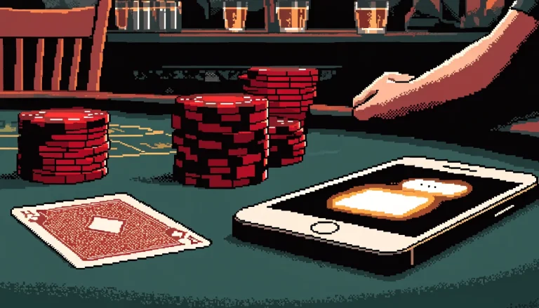 Smartphone showing SMS notification on casino table with chips