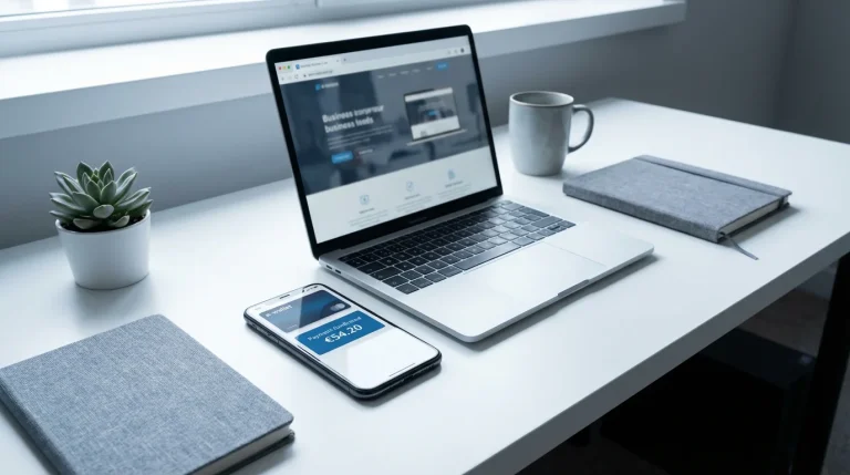Smartphone showing e-wallet payment screen next to a laptop on a desk