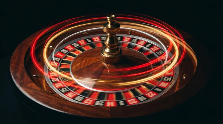 Colourful spinning roulette wheel in motion with light trails